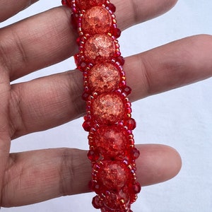 Flat Spiral Weave Beaded Bracelet, Woven Bracelet, Beaded Bracelet Red Crackle Quartz