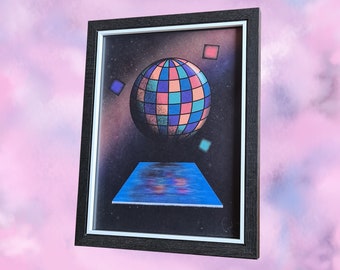 A5 Retro Space Print Poster Wall Art | Vaporwave Aesthetic Nostalgia Surreal Kid Core Pride Geometric 80s Framed |