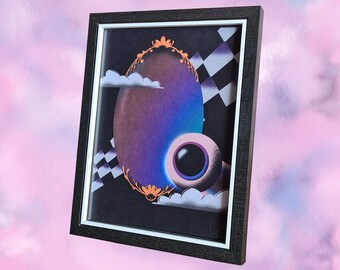 A5 Retro Space Print Poster Wall Art | Vaporwave Aesthetic Nostalgia Surreal Kid Core Pride Geometric 80s Framed |