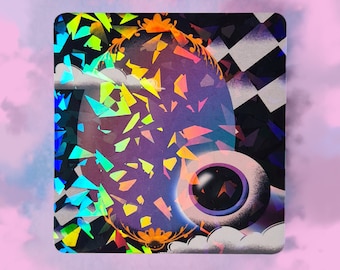 Holographic Space Retro Vinyl Sticker | 80s Surreal Aesthetic Pride Vaporwave Nostalgia Core Psychedelic Geometric Block Decals