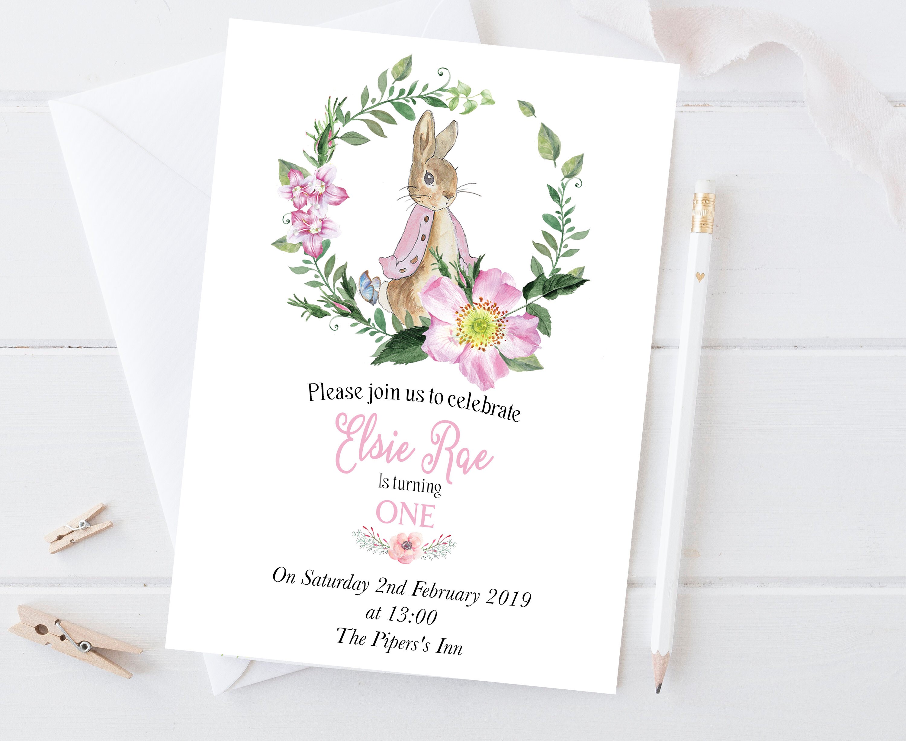 Invitations & Announcements Paper DigiFile Personalised Flopsy Bunny ...
