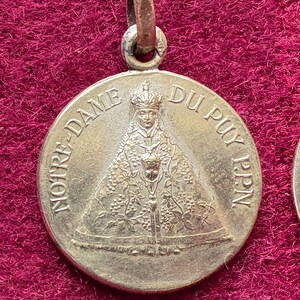 Vintage French Mary pendant catholic brass tone metal, antique Mary medal Our Lady Le Puy and France, Marian pilgrimage, Mary devotion gift