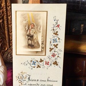 Image pieuse communion vintage français, carte religieuse communion fille av dorures, image sainte catholique, carte missel collection