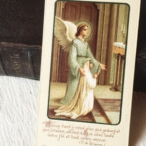 Image pieuse communion ancien français, catholique carte religieuse communion av Ange gardien, carte missel collection cadeau
