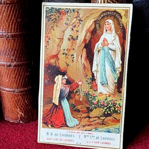 Image pieuse Marie Lourdes ancien français Lourdes, carte religieuse catholique vintage 1890s, image sainte missel, Marie collection