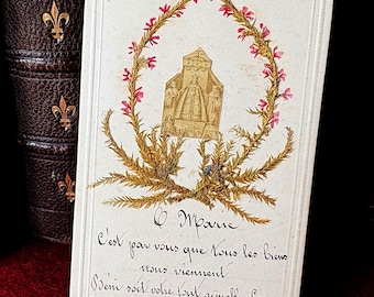 Herbário de cartões religiosos antigos de Maria, cartão sagrado de Maria vintage de 1900 e cartão de oração, cartão de livro de missa, presente de coleção de devoção a Maria