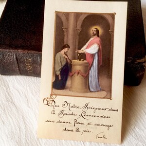 Image pieuse Jésus communion vintage français, carte catholique fait main, Souvenir communion, carte missel collection cadeau