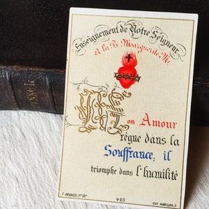 Image pieuse Jésus Coeur vintage français 1877, carte de prière catholique Sacré Coeur Jésus avec  Promesses à Marguerite Marie Alacoque
