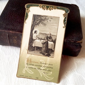 Image pieuse Jésus vintage français et Disciples Emmaüs, carte religieuse communion ancienne, Souvenir communion, carte missel collection