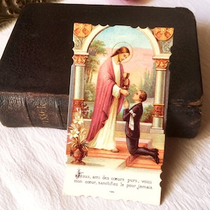 Image pieuse Jésus communion vintage français, carte catholique Première communion garçon,  carte religieuse ancienne prière, carte missel