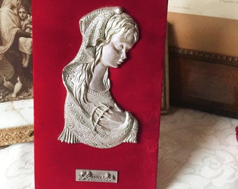 Vintage Franse Maria Lourdes-plaquette, katholieke lijst Maagd Maria, souvenir van Lourdes, religieus decor Onze-Lieve-Vrouw van Lourdes om op te hangen of op te hangen