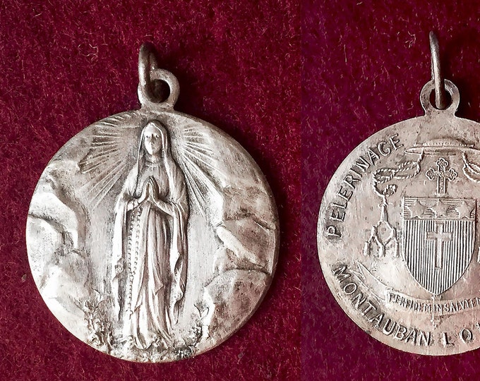 Vintage French Virgin Mary Medal Lourdes, Catholic Pendant Our Lady of ...