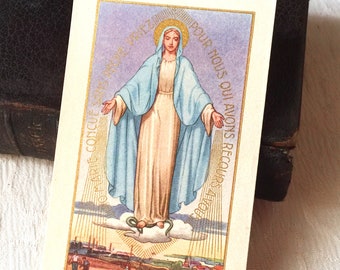 Cartão de oração francês vintage de Maria, cartão religioso católico da Imaculada Maria, cartão da Novena de Maria, presente para coleção de cartões de livros de missa