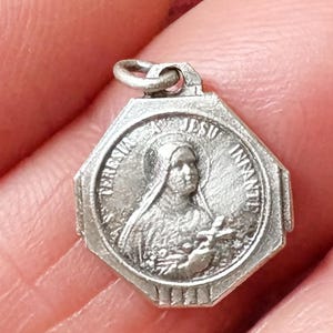 Antique French Saint Therese Medal, Little Flower Catholic Charm, Lisieux Pilgrimage Souvenir