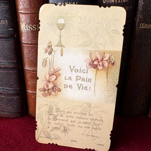 Image pieuse communion ancien français catholique 1904, carte religieuse vintage "voici le Pain de Vie", carte missel collection cadeau