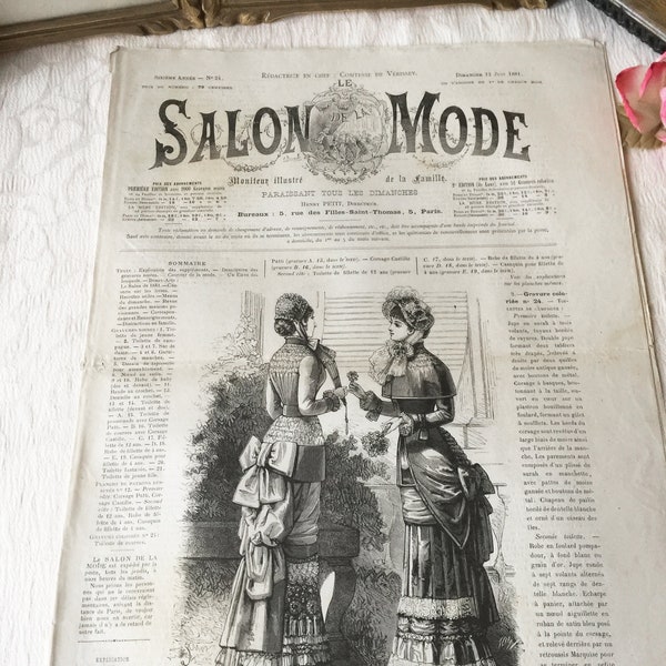 1881 journal mode femme "le salon de la mode" ancien français", magazine Paris mode Victorienne Edwardienne, histoire costume, collection