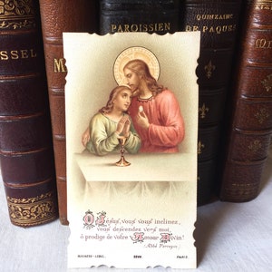 Image pieuse Jésus vintage français catholique, carte religieuse communion 1906, image sainte ancienne, carte missel cadeau collection