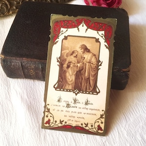 Image pieuse Jésus ancien français catholique, carte religieuse prière vintage, Souvenir communion 1928, carte missel collection cadeau