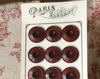 12 botones grandes en tarjeta francesa vintage de 27 mm, botones de abrigo marrón, botón de costura de mercería artesanal antigua, botones Art Déco