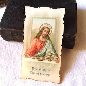 Image pieuse Jésus ancien français communion, carte religieuse catholique vintage 1918 Souvenir communion, carte missel cadeau collection