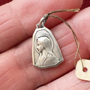 Antique French Mary pendant, catholic medal of Mary signed by AP and Lasserre, Virgin Mary charm gift, silver metal