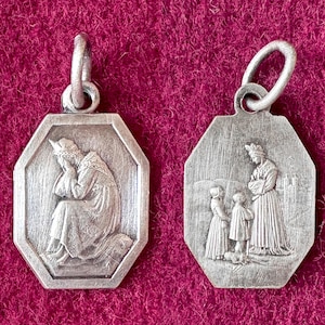 Antique French Mary pendant catholic, vintage Mary catholic medal  Our Lady La Salette, Blessed Mother pilgrimage charm, Mary devotion gift