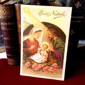 Image pieuse Jésus Nativité vintage catholique, Carte religieuse Sainte Famille, carte Noël vintage au format carte postale faite en Italie