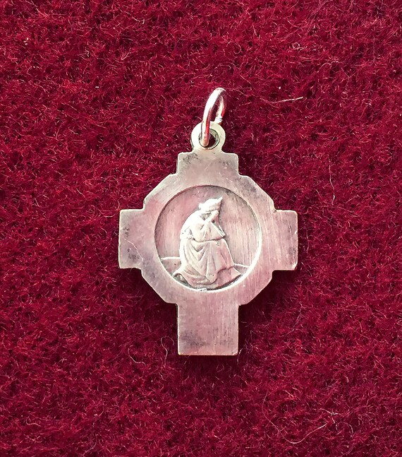 Antique french Virgin Mary religious medal cross … - image 8