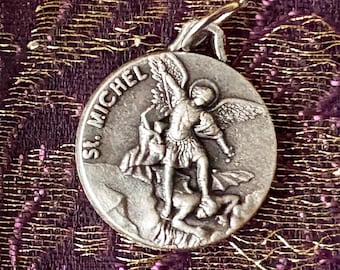 Vintage St. Michael Medaille, Engelschutz Katholischer Anhänger, Patron St Geschenk