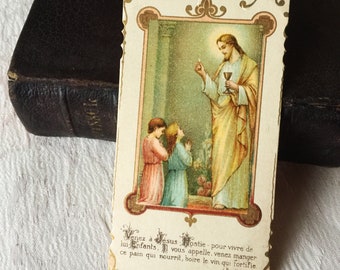 Vintage french Jesus religious card 1920s, communion souvenir catholic holy card, missel card collection gift