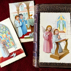 Images pieuses vintage communion x 3, carte religieuse souvenir Première communion 1970s, carte missel bible collection cadeau