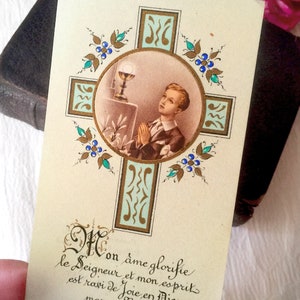 Image pieuse communion catholique vintage français, carte religieuse souvenir communion, carte missel bible, collection