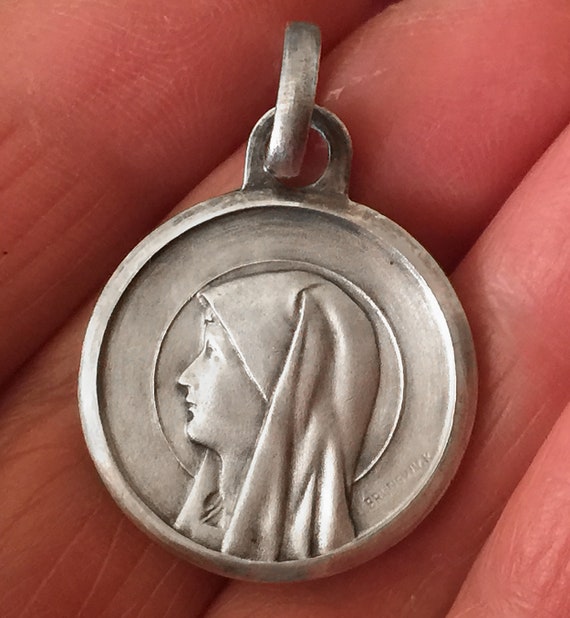 Vintage french Virgin Mary catholic religious med… - image 3