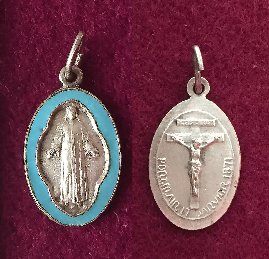 Silver Antique French Virgin Mary Religious Medal Our Lady of Pontmain ...