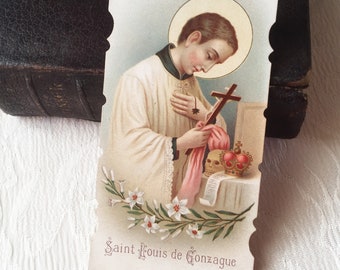 1900s Antique french catholic Saint religious card, Aloysius Gonzagua holy card, prayer card, missal card collection, religious gift
