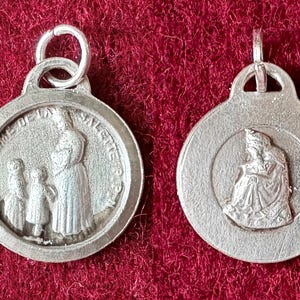 Vintage French Mary catholic pendant Our Lady La Salette, antique Blessed Mother pilgrimage medal at La Salette, Mary devotion gift