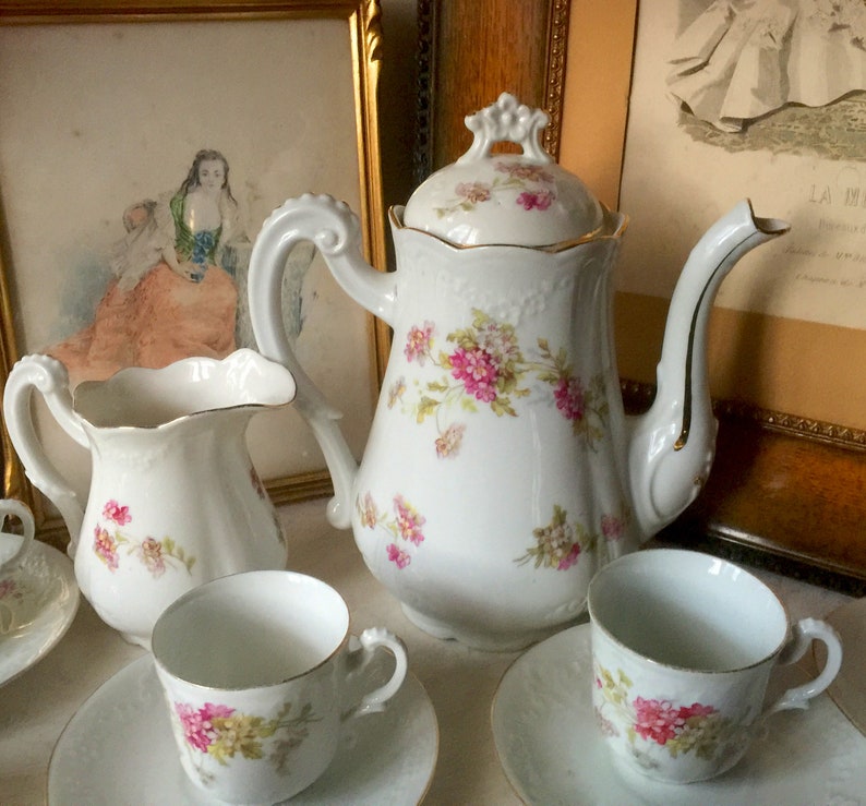 Antique French Floral Limoges Porcelain Coffee Set Old Etsy