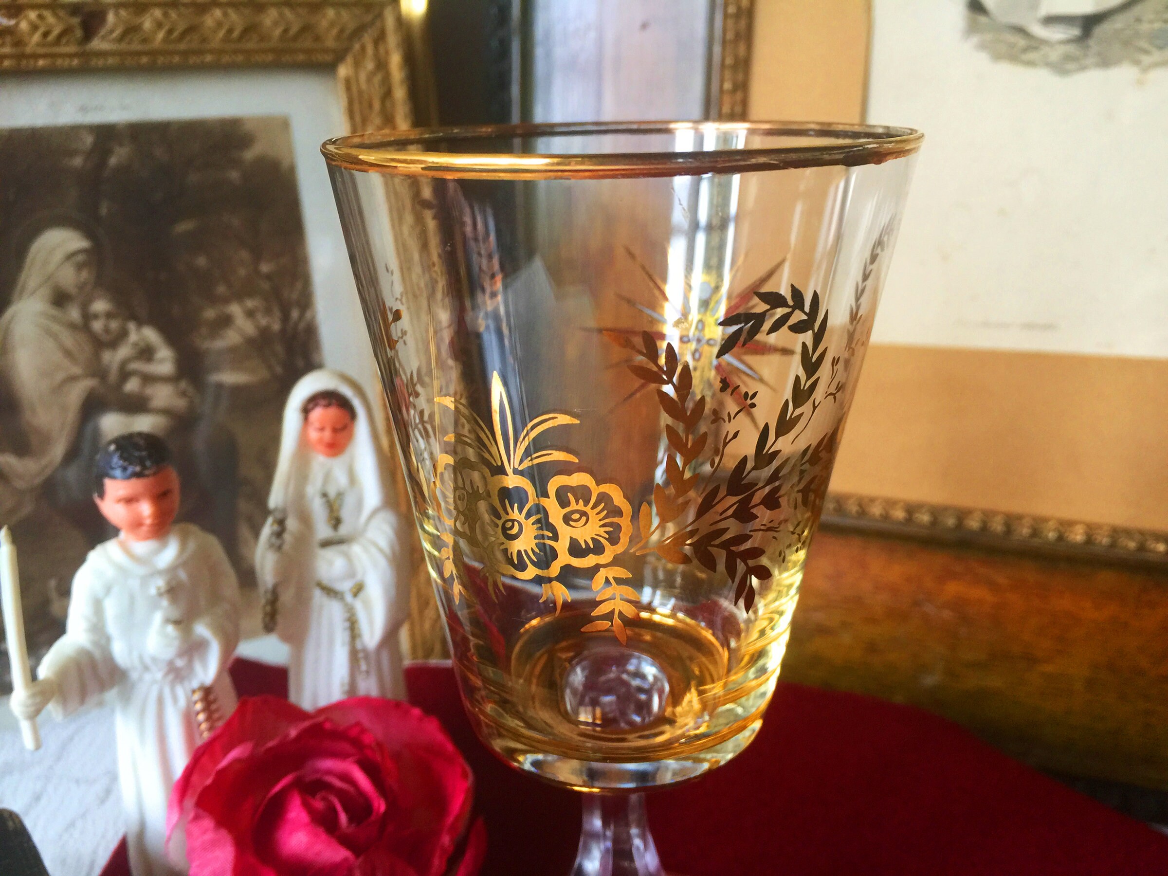 Vintage French Communion Drink Glass Cup Gilded Goblet Etsy