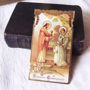 Image pieuse Jésus communion vintage français catholique, carte religieuse ancienne Première communion 1922, carte missel collection cadeau