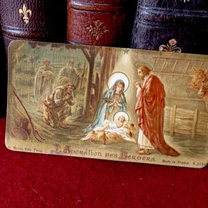 Image pieuse Jésus Noël Nativité vintage français, carte religieuse catholique ancienne Jésus Enfant crèche, cadeau religieux collection