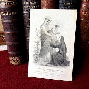 Image pieuse Marie ancien français catholique, carte religieuse prière Marie Notre Dame Graçay vintage 1866, carte missel collection cadeau