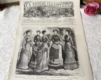 1880 Antique french Victorian fashion journal, la mode illustrée&quot;, old Paris fashion pages 1800s, Downton Abbey fashion, Edwardian magazine