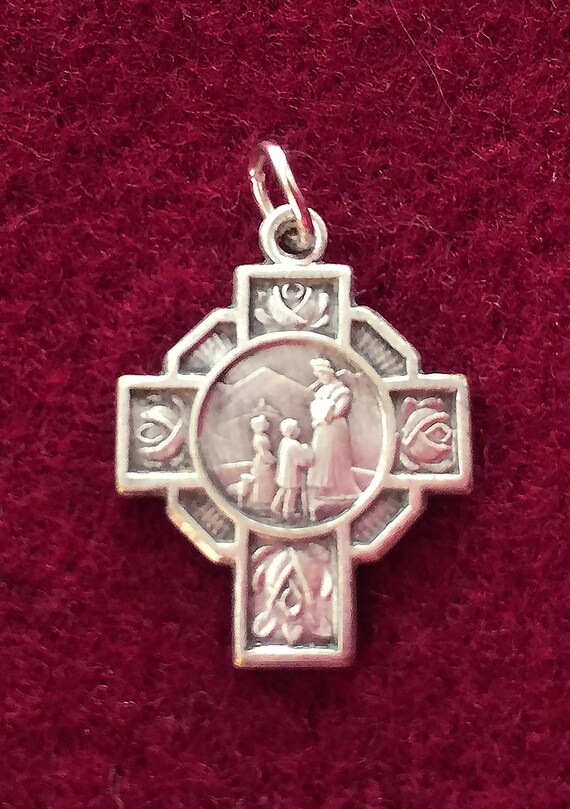 Antique french Virgin Mary religious medal cross … - image 2