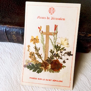 Image pieuse Jésus vintage catholique, carte religieuse Jérusalem St Sépulcre, carte herbier fleurs, carte missel, souvenir pèlerinage