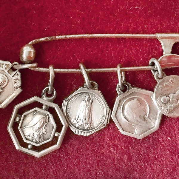 5 Médailles religieuses vintage français charmes, petits pendentifs catholique Vierge Marie Ste Thérèse, pour chapelet bracelet cadeau