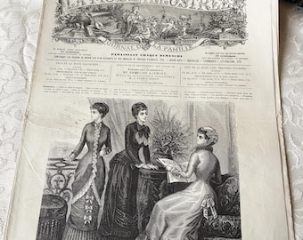 1880 Antique french Victorian Edwardian fashion journal for women, 1800s Paris fashion journal publication, &quot;mode illustree&quot; Lady&#39;s costume