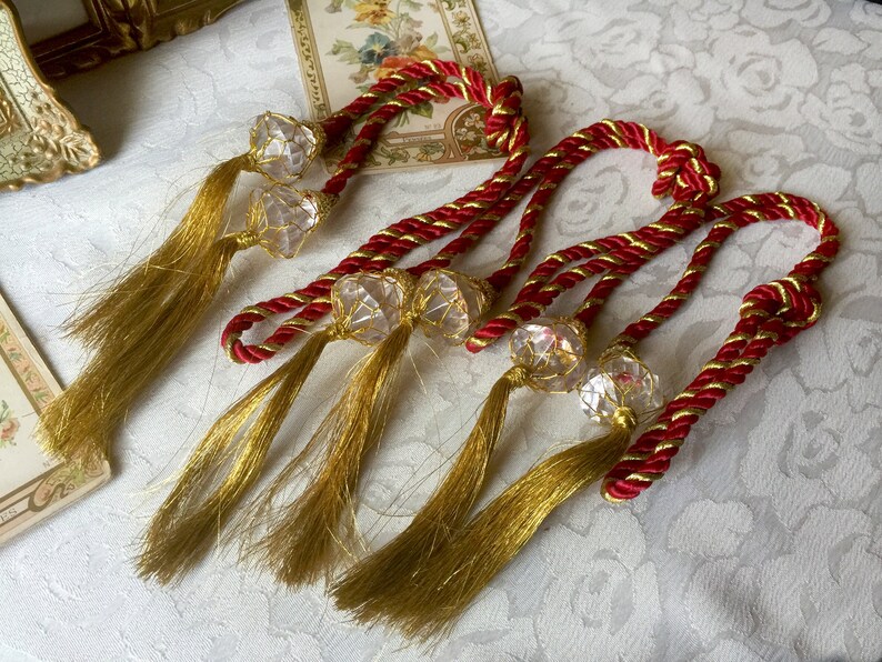 3 Vintage Red and Gold Small Curtain Tiebacks With Tassels Etsy