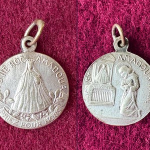 Vintage French Mary pendant of Our Lady of Rocamadour, Mother Mary catholic medal w Jesus Child, rare antique Mary medal w Saint Amadour