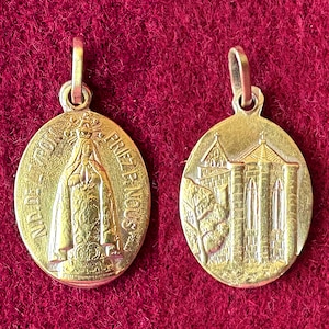 Rare vintage French Mary brass pendant catholic, antique Mary medal Our Lady of Livron, PENIN signed, Marian pilgrimage devotion gift