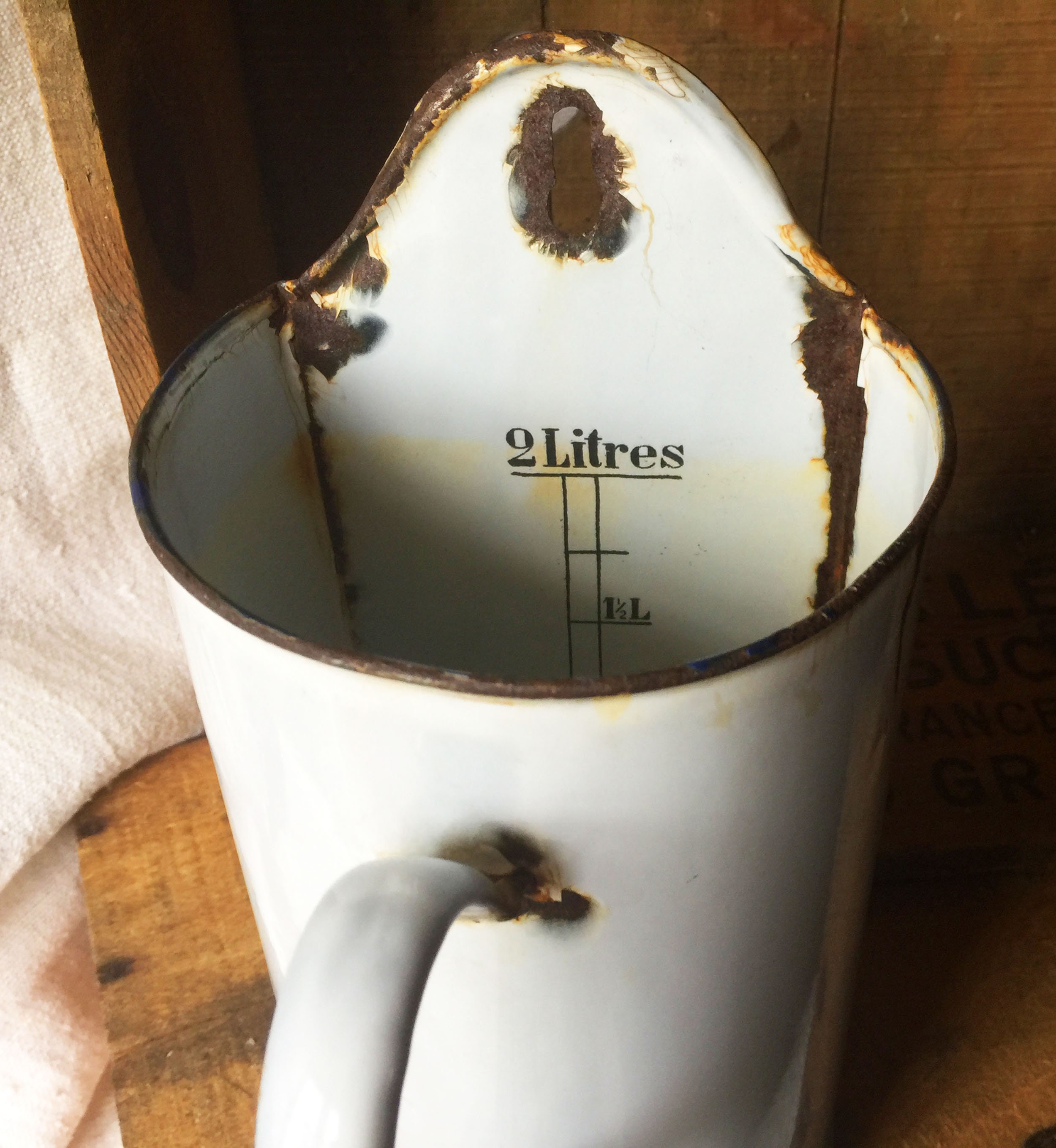 Irrigation / Enema / Douche Jug Vintage French Enamelware, Wall